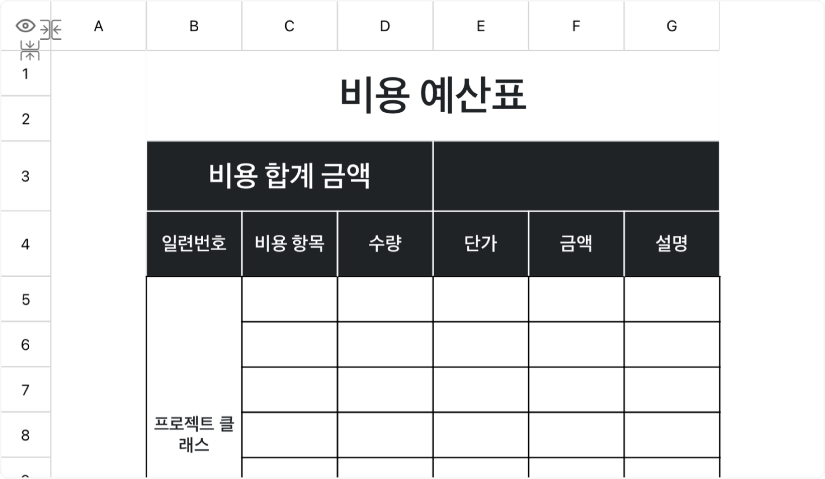 비용 예산표
